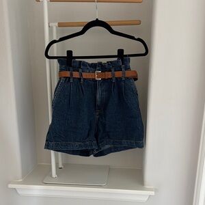 Denim Paperbag Waist Shorts with Belt